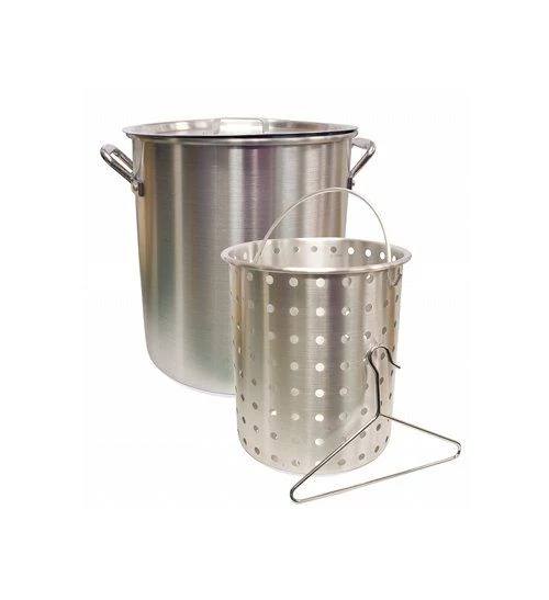Load image into Gallery viewer, The Camp Chef Aluminum Cooker Pot features sturdy handles and comes with a matching perforated aluminum basket insert and handle, perfect for boiling or steaming your favorite foods.
