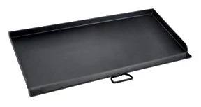 The Camp Chef Griddles 16 is a rectangular black metal tray with raised edges on three sides and a handle centered on one long edge.