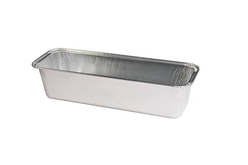 Load image into Gallery viewer, The Camp Chef Disposable Grease Cup Liner (5-Pk) is a rectangular, aluminum foil pan with rounded edges, ideal for catching griddle grease. Shown empty on a white background.
