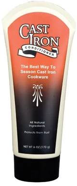 A 6 oz (170 g) tube of Camp Chef Cast Iron Conditioners with a red and black label, all-natural ingredients, and rust protection—ideal for seasoning cast iron cookware or as a Dutch oven conditioner.