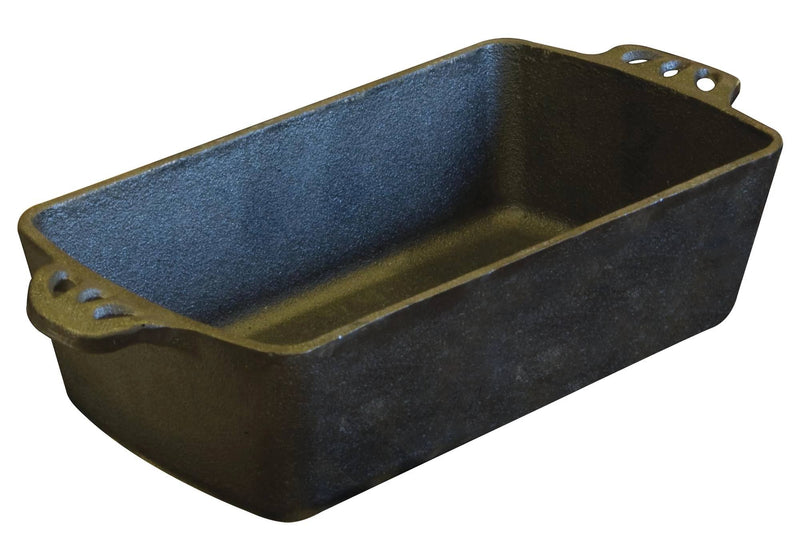 Load image into Gallery viewer, The Camp Chef Cast Iron Bread Pan is rectangular with a rough, textured surface for even heat distribution. It has two handles, each with three holes, and comes pre-seasoned. The pan is empty.
