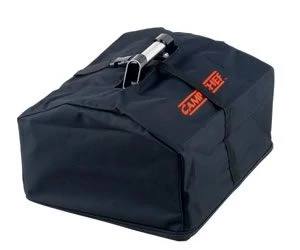 The Camp Chef Carry Bag For BB100L is a durable black rectangular bag with handles, zipper, and a red CAMP CHEF logo—ideal for transporting your barbecue grill box.