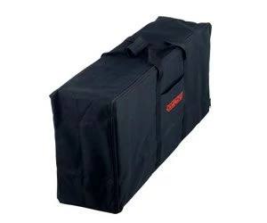 The Camp Chef Carry Bag 16 is a rectangular black bag with handles and a front pocket, plus a red side label—ideal for organizing your burner cooking system essentials.