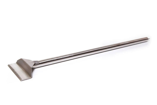 The Camp Chef Scraper Cleaning Tool, made of stainless steel with a long cylindrical handle and a flat, angled blade, is perfect for BBQ grill cleaning or outdoor kitchen use and is displayed on a white background.