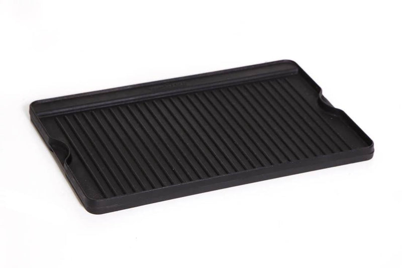 Load image into Gallery viewer, The Camp Chef Griddles 16, a black rectangular cast iron pan with raised ridges and small handles on each side, is ideal for achieving professional griddle results in your kitchen.
