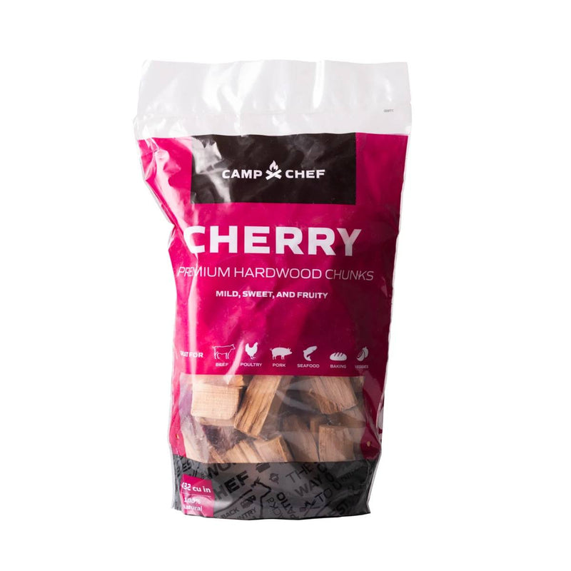 Load image into Gallery viewer, Camp Chef Wood Chunks offer mild, sweet, fruity flavors—perfect for your hardwood grill. Ideal for smoking meat, poultry, pork, seafood, baking, or vegetables. Clear packaging shows the chunks inside.
