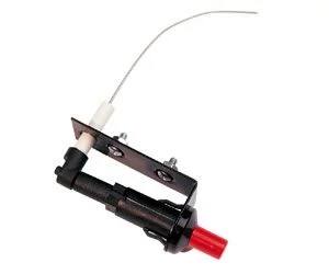 The Camp Chef Cooking System Ignitor features a black clutch master cylinder with a metal mounting bracket, red protective cap, and attached cable—designed for easy integration into cooking systems with universal ignitor compatibility.