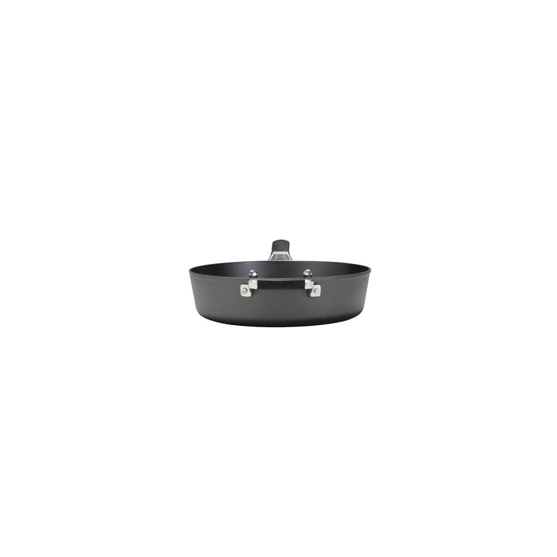 Load image into Gallery viewer, The Camp Chef Heritage Skillets, shown from the side on a white background, feature a black nonstick finish with a handle and two metal rivets, providing excellent heat retention for consistent cooking.
