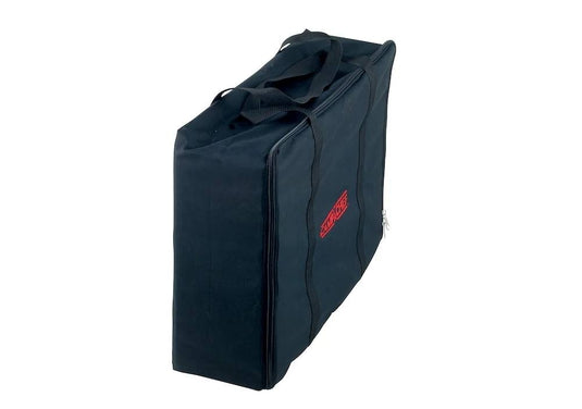 The Camp Chef Pro 30 Bag - 1 Burner is a large rectangular black weather-resistant gear bag with two handles and a red logo on the side, shown upright on a white background.