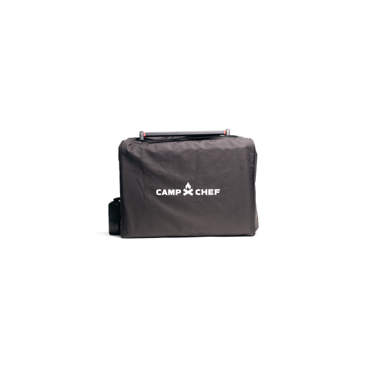 Gray carrying case with 'Camp Chef' logo on a white background